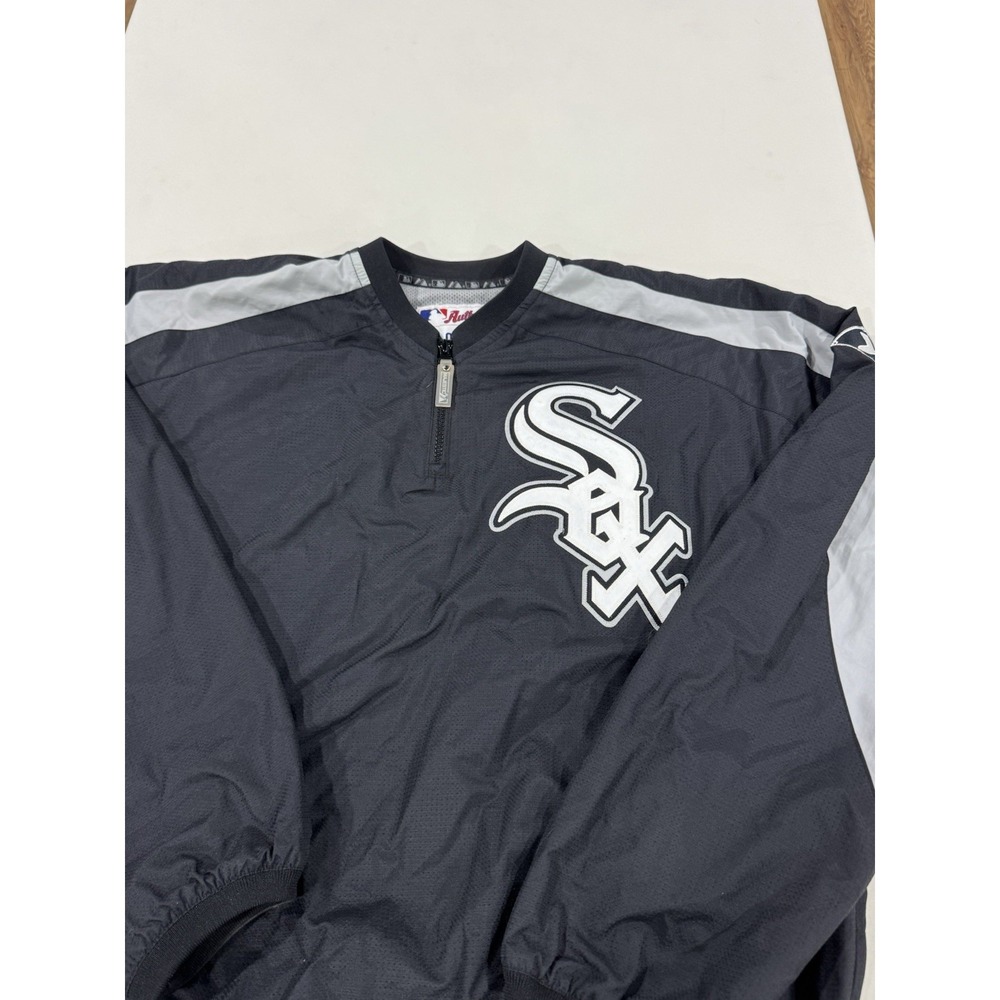 VINTAGE Chicago White Sox Jacket Men M Black Windbreaker Dugout 1/4 Zip Majestic - Picture 3 of 10